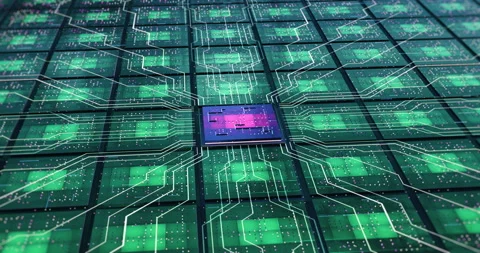 Circuit Board Pattern Close Up. CPU Data Processing. Futuristic AI Processor. Stock Footage 149898299