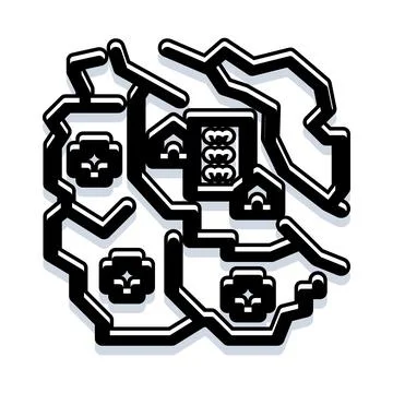 Circuit board pattern connecting abstract houses and structures Stock Illustration