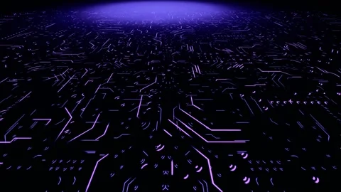 Circuit board pattern moves forward toward bright digital light source Stock Footage 327500873