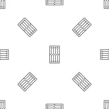 Circuit board pattern seamless black Illustrazione stock