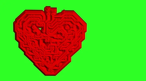Circuit board pattern in the shape of the heart. green screen background. 4k  Stock Footage 44521418