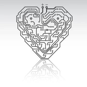 Circuit board pattern in the shape of the heart. Illustrazione stock