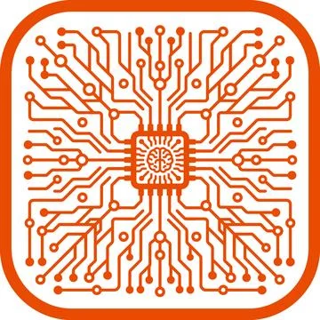 Circuit board pattern vector background featuring central microchip brain d.. Illustrazione stock