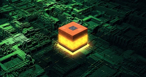 Circuit Board Processing Cloud Data. Quantum Computing System Activates. Stock Footage 169255097