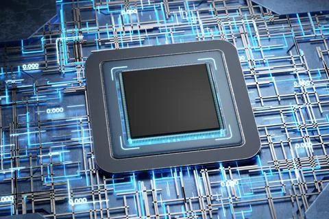 Circuit board processor chip running artificial intelligence, neural networ.. イラスト素材