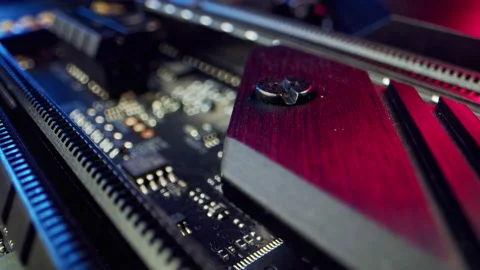 Circuit Board Processor Chips Data Streams. Super Macro Imaging of Modern Stock Footage 191595746