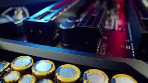 Circuit Board Processor Chips Data Streams. Super Macro Imaging of Modern Stock Footage 191596117