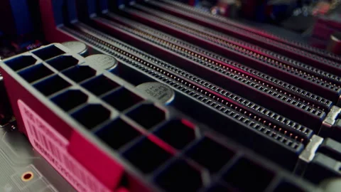 Circuit Board Processor Chips Data Streams. Super Macro Imaging of Modern Stock Footage 192397876