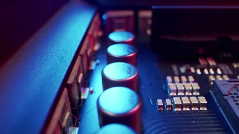 Circuit Board Processor Chips Data Streams. Super Macro Imaging of Modern Stock Footage 192398241