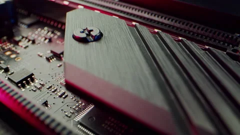 Circuit Board Processor Chips Data Streams. Super Macro Imaging of Modern Stock Footage 193948331