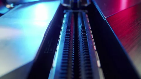 Circuit Board Processor Chips Data Streams. Super Macro Imaging of Modern Stock Footage 194958779