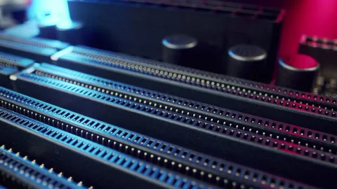 Circuit Board Processor Chips Data Streams. Super Macro Imaging of Modern Stock Footage 195616790