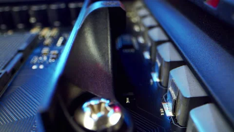 Circuit Board Processor Chips Data Streams. Super Macro Imaging of Modern Stock Footage 195617307