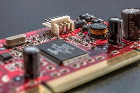 Circuit board with processor close-up microchips Stock Photos