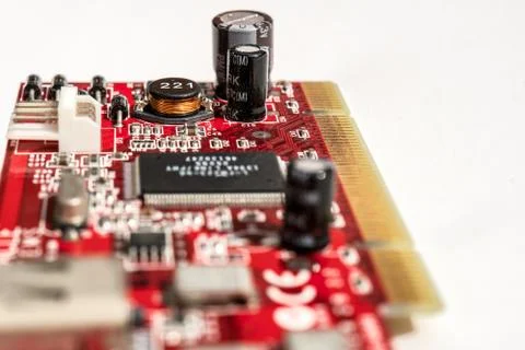 Circuit board with processor close-up microchips Stock Photos