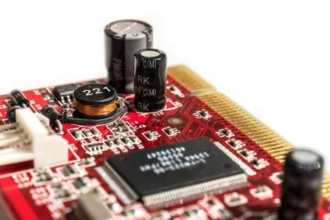 Circuit board with processor close-up microchips Фото