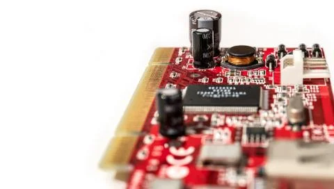 Circuit board with processor close-up microchips Stock Photos