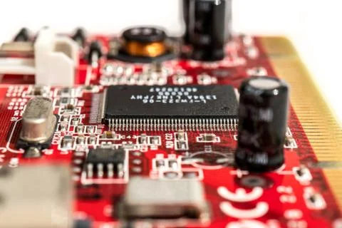 Circuit board with processor close-up microchips Stock Photos