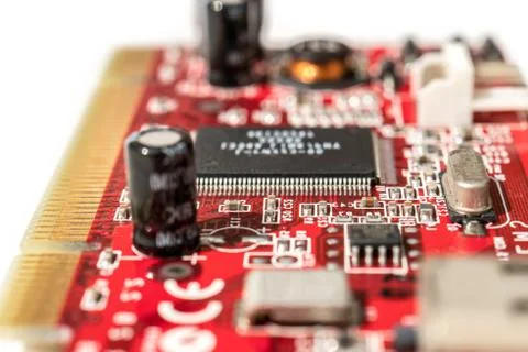 Circuit board with processor close-up microchips Stock Photos