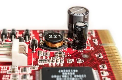 Circuit board with processor close-up microchips Stock Photos