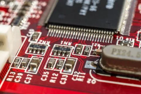 Circuit board with processor close-up Stock Photos