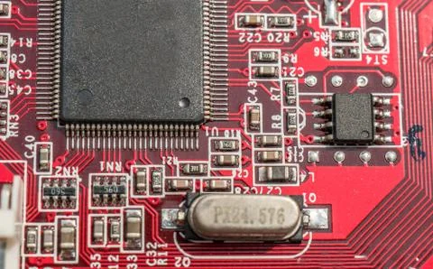 Circuit board with processor close-up Stock Photos