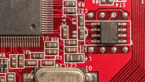 Circuit board with processor close-up Stock Photos