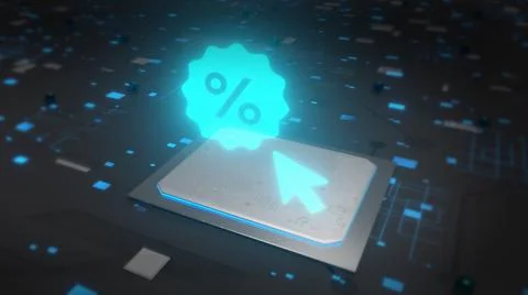 Circuit board processor with discount blue background 库存插图