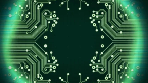Circuit Board processor Logo Impact Green Stock Footage 99715268