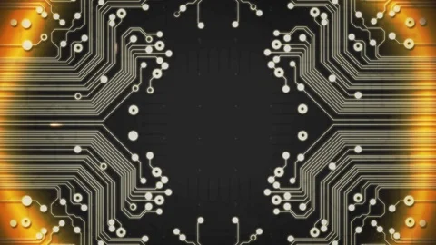 Circuit Board processor Logo Impact Dark Yellow Stock Footage 99715373