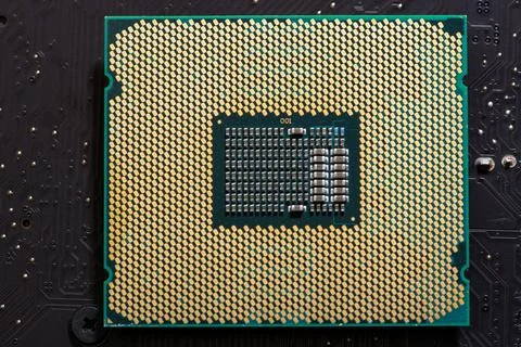 Circuit board with processor on pcb background. Circuitboard in close-up macr Stock Photos