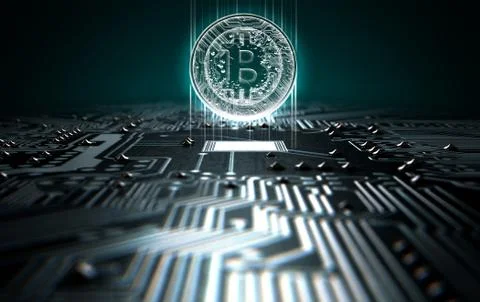 Circuit Board Projecting Bitcoin Stock Illustration