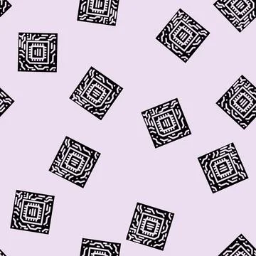 Circuit board quantum computer glyph vector seamless pattern 스톡 일러스트