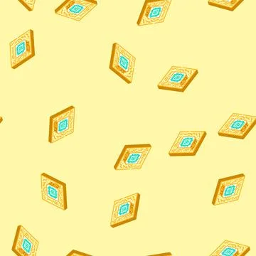 Circuit board quantum computer isometric icon seamless pattern Stock Illustration