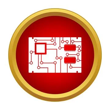 Circuit board on red button representing technology innovation Stock Illustration