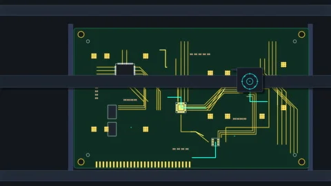 Circuit board scanning animation with a digital motherboard and microchip 스톡 동영상 347245079
