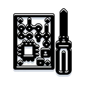 Circuit board with screwdriver performing electronic repair Stock Illustration