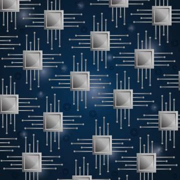 Circuit board seamless pattern background of microchip elements 스톡 일러스트
