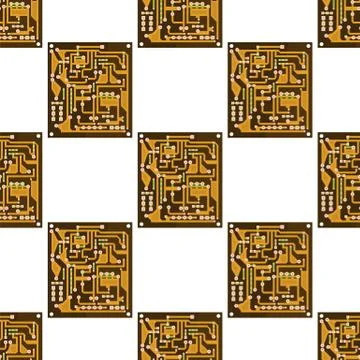Circuit Board Seamless Pattern on White Background. Flat Design. Computer イラスト素材