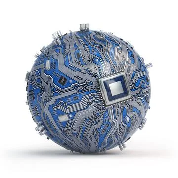 Circuit board system chip with core processor. Spherical computer motherbo... Stock Photos