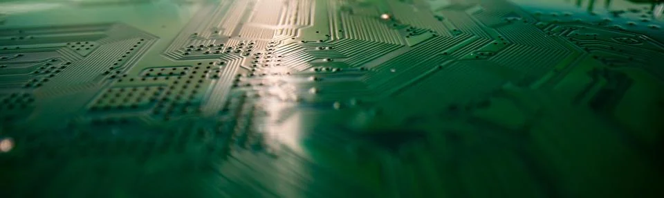 Circuit board. Technological electronic plate with roads and other components Stock Photos