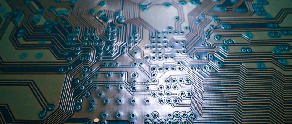 Circuit board. Technological electronic plate with roads and other components Stock Photos