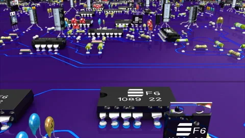 Circuit Board Technology in a 3D animation and in purple Stock Footage 234935364