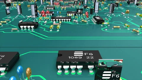 Circuit Board Technology in a 3D animation and in green Stock Footage 234935702
