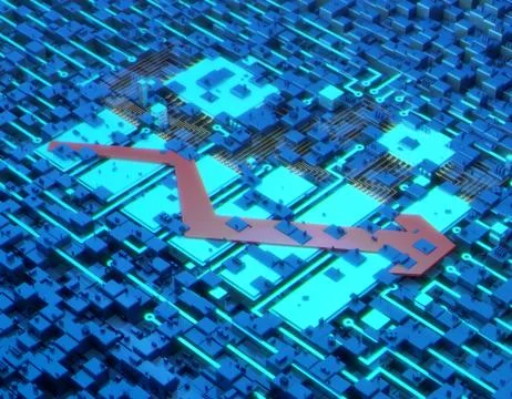 Circuit board technology and arrows, data security protection Stock Illustration