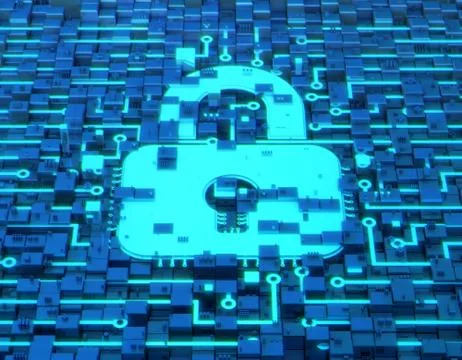Circuit board technology and lock, data security protection Illustrazione stock