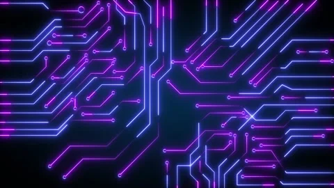 Circuit board technology animation features pink and blue neon paths. Board.. Stock Footage 341128701
