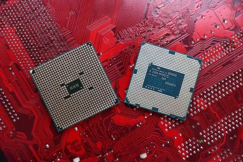 Circuit board. Technology background. Central Computer Processors CPU concept 스톡 사진