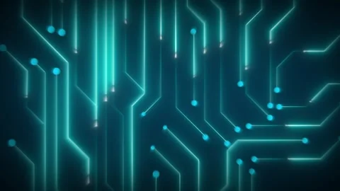 Circuit board technology digital animation loops cyan nodes over dark. Boar.. Stock Footage 341129471