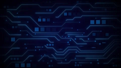 Circuit board technology digital animation loops blue squares over black. B.. Stock Footage 341129946